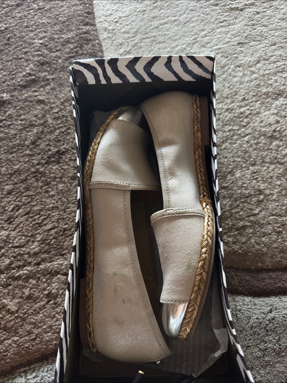 Dana Buchman Metallic Cream Espadrille Flats with Braided Jute Trim